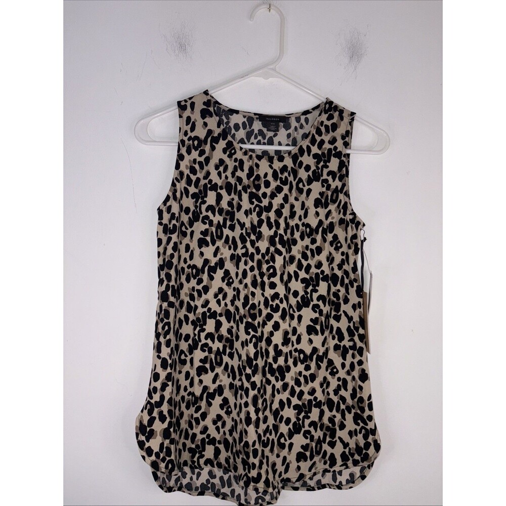 Halogen Beige and Black Leopard Print Sleeveless Blouse